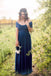 Short Sleeve Simple Off Shoulder Chiffon Navy Cheap Poplar Wedding Bridesmaid Dress. AB1151