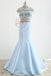 Stunning Pale Blue  Beaded See Through Top Cap Sleeve Mermaid Prom Dresses,PD00066