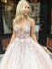 Elegant Blush Pink V-neck Floral Top Backless A-line Long Prom Dress, PD3171