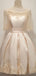 Elegant Blush Yellow Off-shoulder Lace Half Sleeve Short A-line Homecoming Dress, HD3070