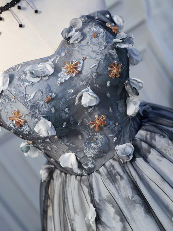 Elegant Dusty Blue Sweetheart Strapless Floral A-line Short Homecoming AlineBridal Elegant Dusty Blue Sweetheart Strapless Floral A-line Short Homecoming AlineBridal