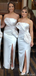 Elegant Ivory White Strapless Large Bow Tie Mermaid Side-slit Long Bridesmaid Dress, BD3083
