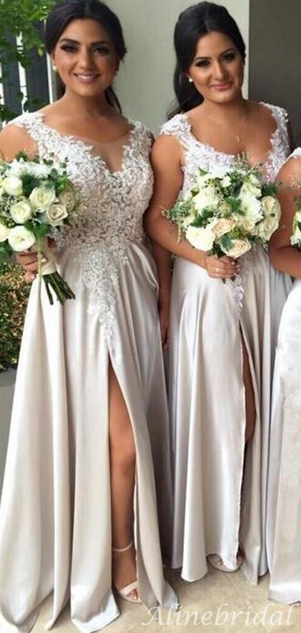 Elegant Off White Sweetheart Lace Top Side slit Long Bridesmaid