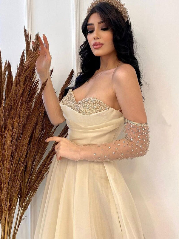 Elegant Sexy Cream Strapless Sweetheart A-line Long Prom Dress, PD3494 AlineBridal Elegant Sexy Cream Strapless Sweetheart A-line Long Prom Dress, PD3494 AlineBridal
