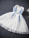 Elegant Sleeveless Sweetheart Dusty Blue Lace A-line Mini Homecoming Dress, HD3063