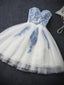Elegant Sleeveless Sweetheart Dusty Blue Lace A-line Mini Homecoming Dress, HD3063