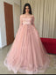 Elegant Pink Floral Top Long Sleeves A-line Organza Floor-length Prom Dress, PD3248