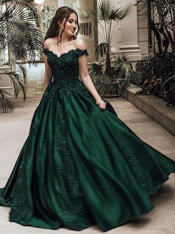 syndrom ukendt Produktivitet Emerald Green Off-shoulder Lace Top A-line Long Prom Dress, PD3151 –  AlineBridal