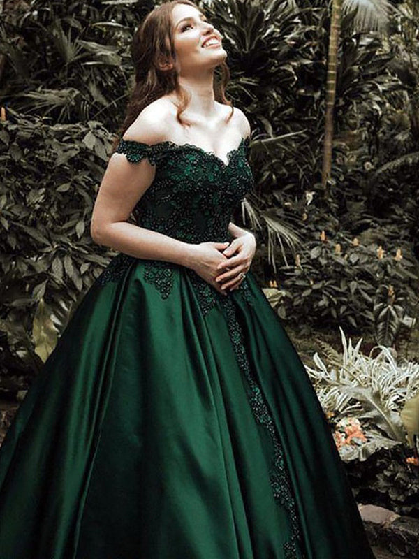 Emerald Green Off-shoulder Lace Top A-line Long Prom Dress, PD3151 AlineBridal Emerald Green Off-shoulder Lace Top A-line Long Prom Dress, PD3151 AlineBridal