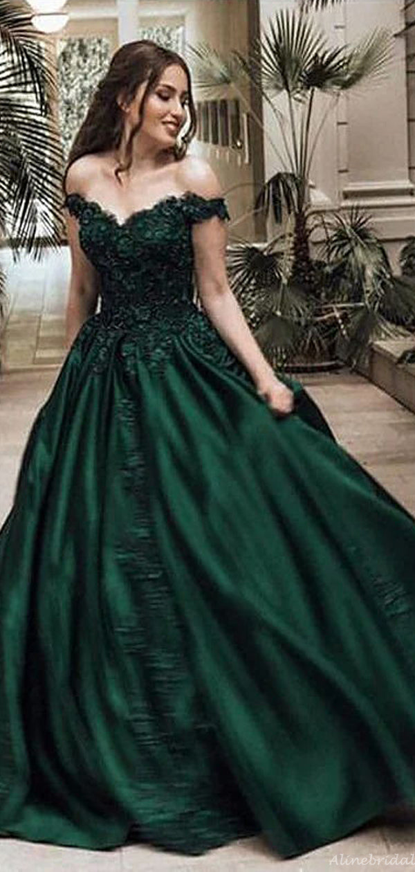 Emerald Green Off-shoulder Lace Top A-line Long Prom Dress, PD3151 AlineBridal Emerald Green Off-shoulder Lace Top A-line Long Prom Dress, PD3151 AlineBridal