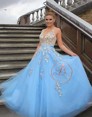 Fashion Tiffany Blue colorful Handmade Flower Appliques Prom Dresses,P – AlineBridal