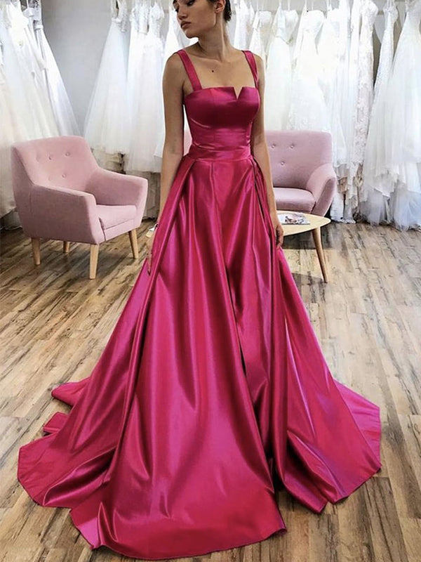 Formal Fuschia Soaghetti Straps V-neck A-line Long Prom Dress, Gown, P AlineBridal Formal Fuschia Soaghetti Straps V-neck A-line Long Prom Dress, Gown, P AlineBridal