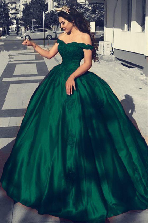 Emerald Green Off-shoulder Lace Top A-line Long Prom Dress, PD3151 AlineBridal Emerald Green Off-shoulder Lace Top A-line Long Prom Dress, PD3151 AlineBridal