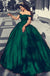Emerald Green Off-shoulder Lace Top A-line Long Prom Dress, PD3151