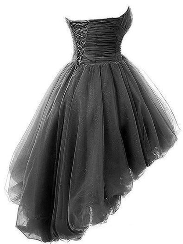 Gothic Black Strapless Sweetheart A-line High-low Short Homecoming Dress, HD3065