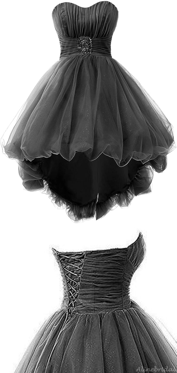 Gothic Black Strapless Sweetheart A-line High-low Short Homecoming Dre AlineBridal Gothic Black Strapless Sweetheart A-line High-low Short Homecoming Dre AlineBridal