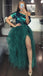 Green Sparkly Top One-shoulder Side-slit Tulle Long Prom Dress, PD3350