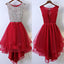 Red HI-Lo Sleeveless Round Neckline Bow Sash Key Hole Back Rhinestone Sequins Homecoming Dresses,BD00203