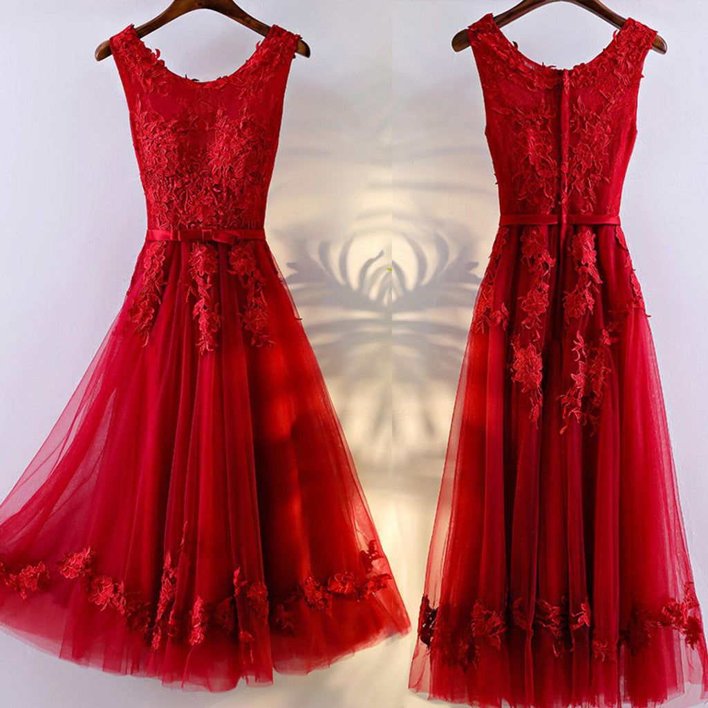 Charming A-line Round Neckline Sleeveless Bow Lace Appliques  Homecoming Dresses,BD00207