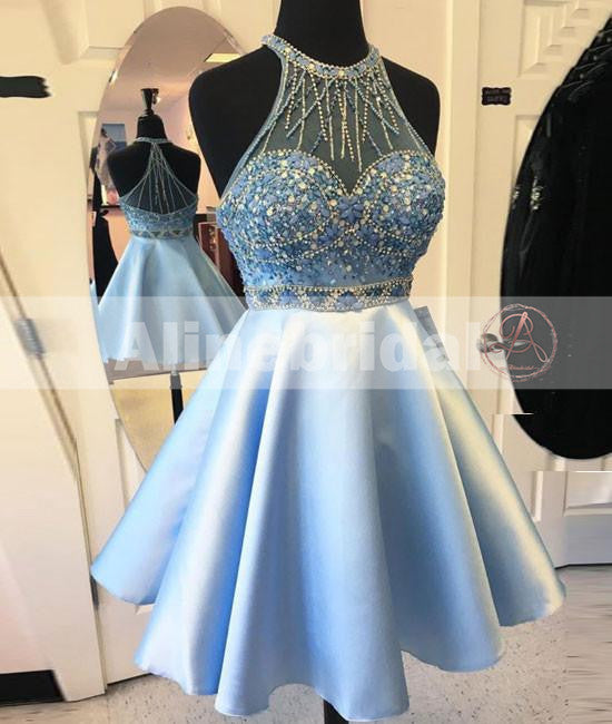 Pale Blue Rhinestone Beaded Halter For Teens Homecoming Dresses,BD0021 AlineBridal Pale Blue Rhinestone Beaded Halter For Teens Homecoming Dresses,BD0021 AlineBridal