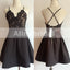 Popular Black Lace Top Spaghetti Strap Criss-Cross Backless A-line  Homecoming Dresses,BD00220