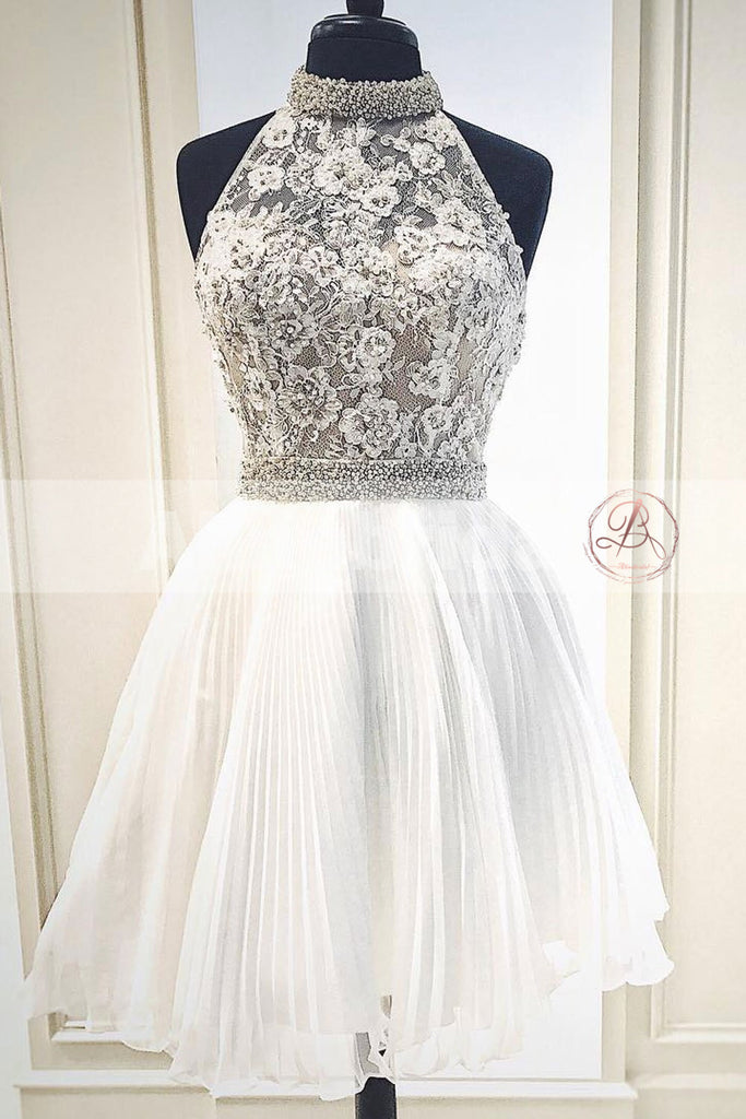 Charming Halter Beaded Lace Top Chiffon For Teens Homecoming Dresses,B AlineBridal Charming Halter Beaded Lace Top Chiffon For Teens Homecoming Dresses,B AlineBridal