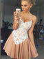 Pretty Spaghetti Strap Backless Lace Applique A Line Short Homecoming Dress, BTW271