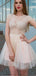 Charming Cap Sleeves Lace Top Tulle A Line Short Homecoming Dress, BTW283