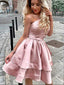 One Shoulder Dusty Rose Backless Satin A Line Short Homecoming Dress, BTW284