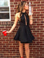 Simple Black Halter Satin A Line Short Homecoming Dress, BTW288