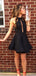 Simple Black Halter Satin A Line Short Homecoming Dress, BTW288