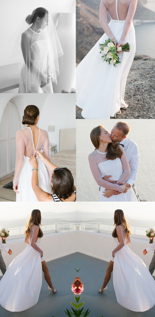 Sexy See Through Tulle Long Sleeve Round Neck Yarn Back High Low Wedding Dress, AB1108