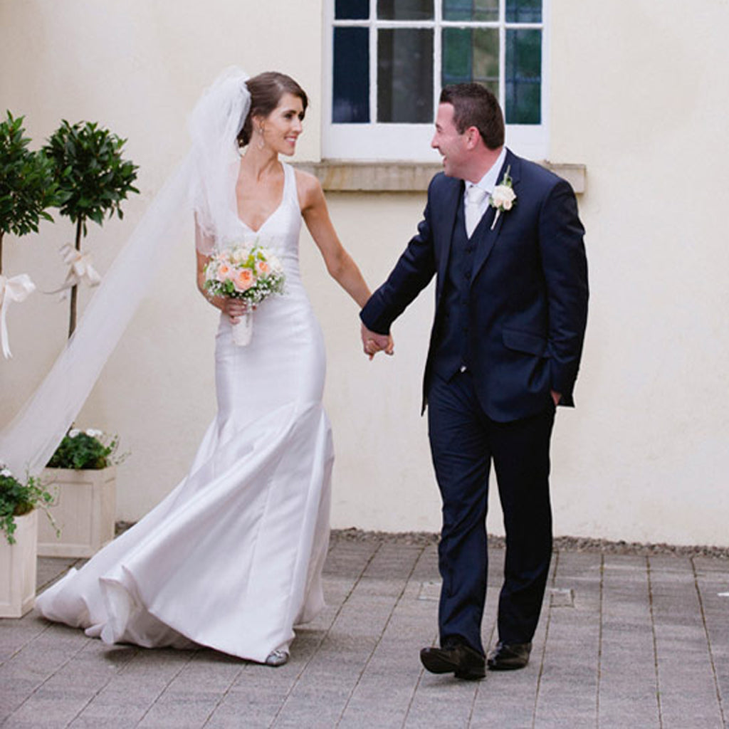 Cheap Simple Satin Sleeveless V-neck Criss-Cross Back Floor Length Wedding Dress, AB1105