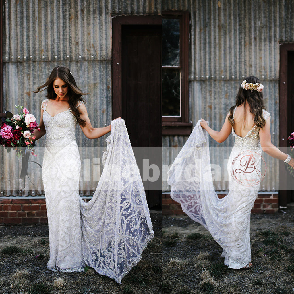 Stunning Gorgeous Sparkly Handmade Beaded Cap Sleeve Mermaid  Wedding Dresses, AB1127