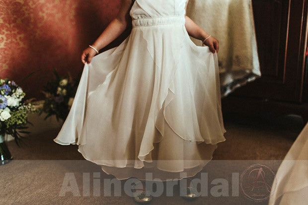 Simple Chiffon Boho Wedding Floor Length Flower Girl Dresses, FGS047
