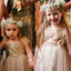 Popular Spaghetti Strap Gold Sequins Tulle Tea Length Flower Girl Dresses, FGS048