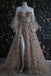 Elegant V-neck Long sleeves Side slit  A-line Long Prom Dress, PD3623