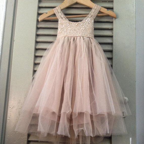 Dusty Pink Sequins A-line Tulle Flower Girl Dresses, Lovely Little gir AlineBridal Dusty Pink Sequins A-line Tulle Flower Girl Dresses, Lovely Little gir AlineBridal