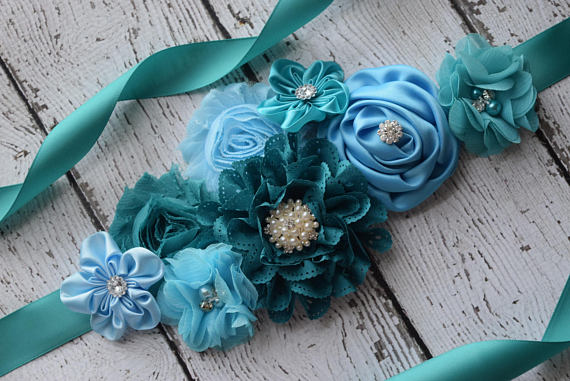 Teal Sash, Baby blue Sash, Flower Belt, Flower Girl Sash, Bridesmaids AlineBridal Teal Sash, Baby blue Sash, Flower Belt, Flower Girl Sash, Bridesmaids AlineBridal