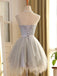 Illusion Straight-across Pale Blue Lace Top A-line Short Homecoming Dress, HD3068