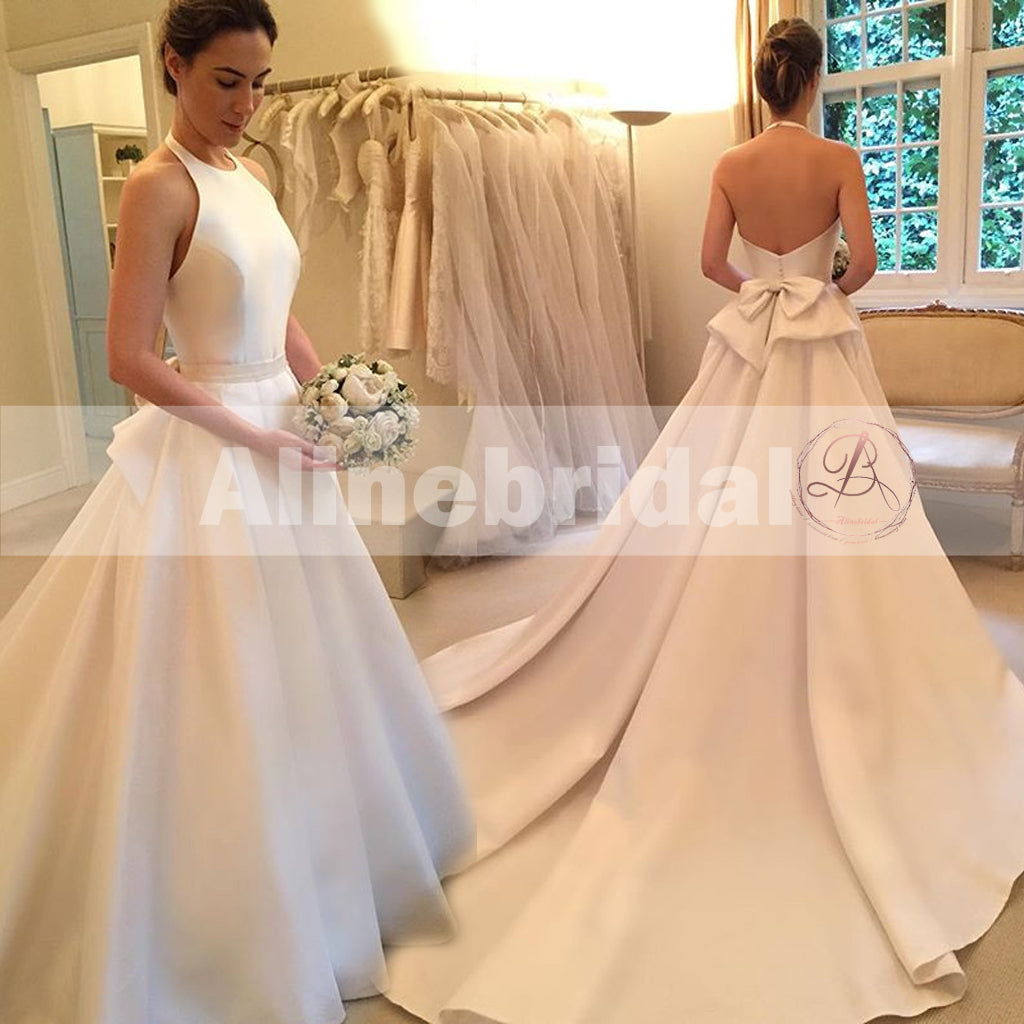 Sample Sweep Train Strapless Satin A Line Wedding Dress With Bowknot Sample Sweep Train Strapless Satin A Line Wedding Dress With Bowknot