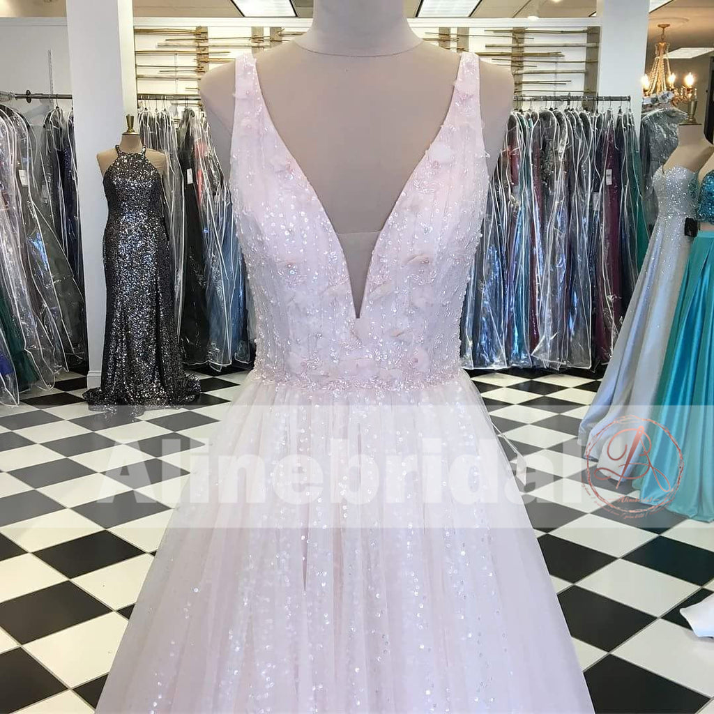 Light Pink Stunning Sequin Beading For Teens Prom Dresses, PD00091