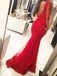 Red Mermaid Beaded Sparkly With Half Sleeve Lace Prom Dresses PD0205