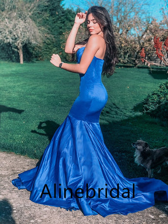 Stunning Blue Strapless Mermaid Long Prom Dress, PD3538
