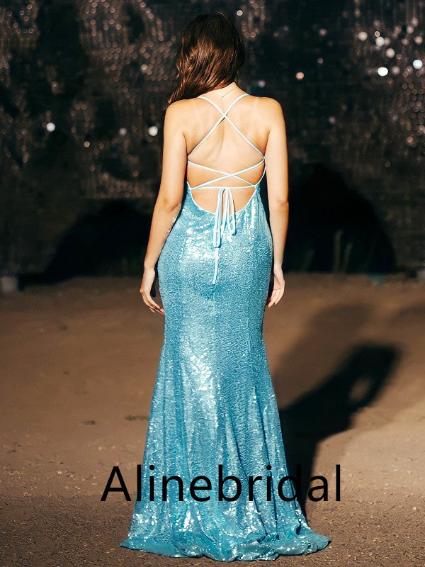 Elegant V-neck Sleeveless Mermaid Long Prom Dress, PD3551