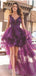 Mulberry Purple V-neck Lace Top A-line Organza High-low Cocktail Homecoming Dress, HD3046
