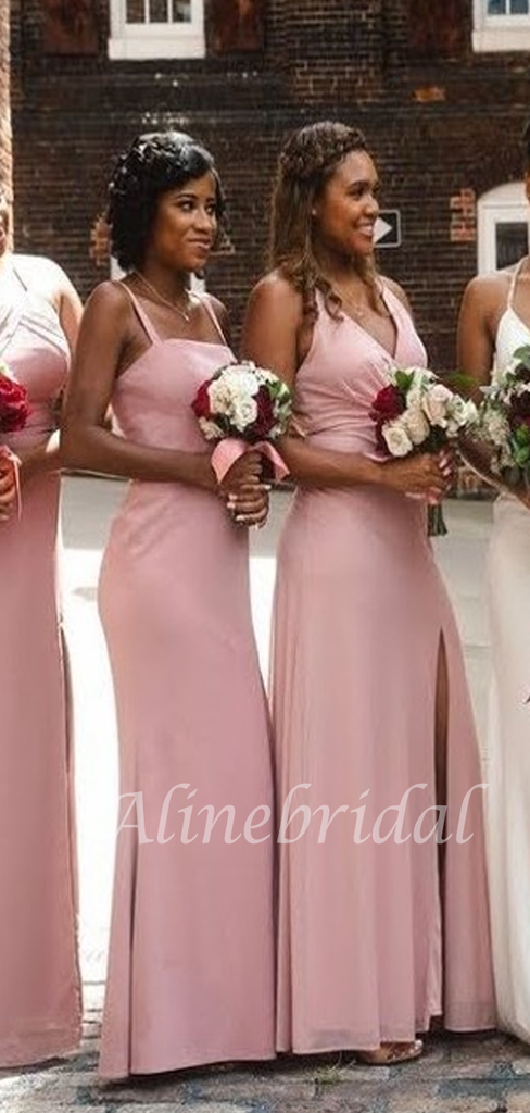 Multi Style Side-slit Satin Long Bridesmaid Dress, BD3015