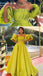 Mustard Green Strapless Pleats A-line With Sleeves Long Prom Dress Gown, PD3341