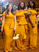 Off-shoulder Mustard Yellow Ruffle Mermaid Long Bridesmaid Dress, BD3109