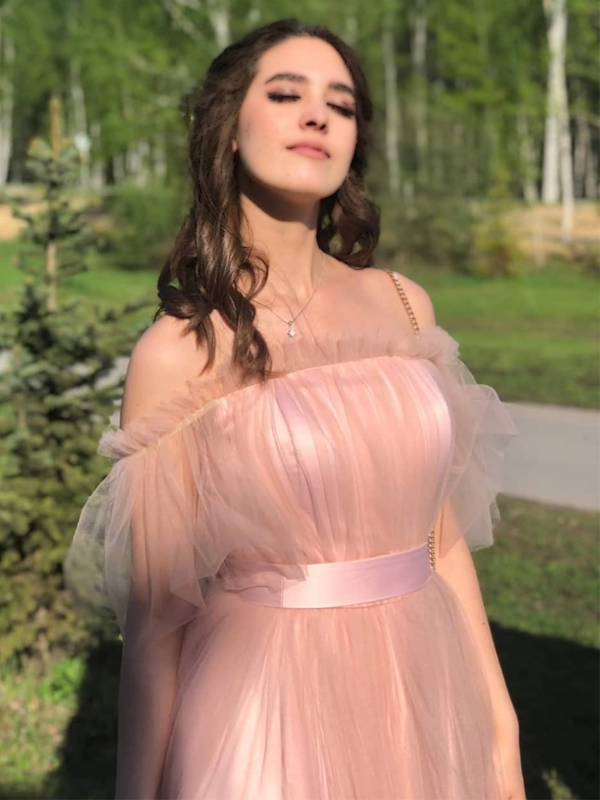 Chic Off-shoulder Tulle Tea-length Princess Prom Dress, PD3077